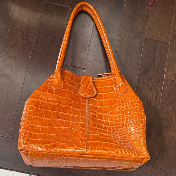 Vera Pelle Orange Crocodile-Embossed Shoulder Bag - Picture 4 of 5